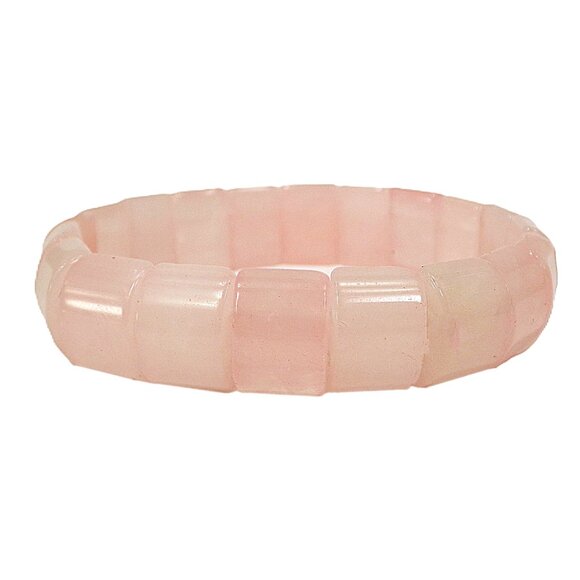 Pink rose quartz stone stretch bracelet with rectangle curved shaped stones - Picture 1 of 12